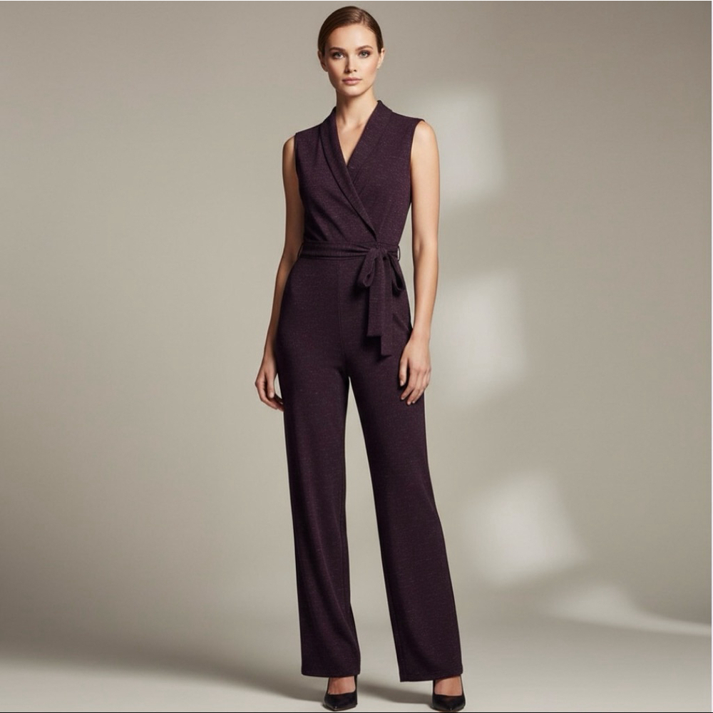 Anthropologie Dolan Left Coast Anchorage Jumpsuit Plum Wrap Knit Size Medium